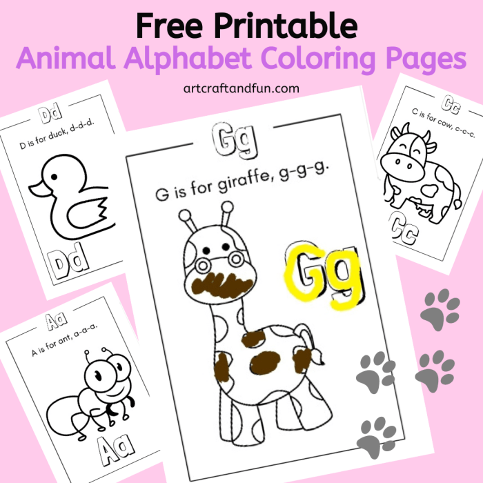 Animal alphabet coloring sheets