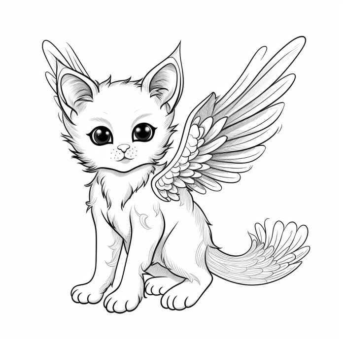 Anime cats with wings coloring pages