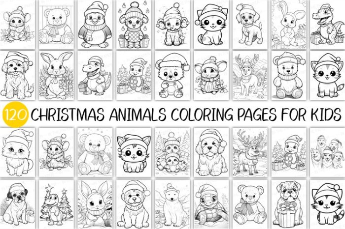 Animals surrounding a christmas coloring sheet