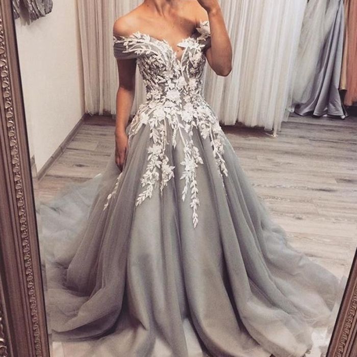 Wedding boho dresses grey light bridal tulle gowns gown dress dream sweetheart ball appliques strapless storenvy lace corgi shepherd mix